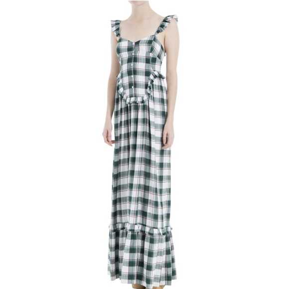Max Studio Western Style Plaid Ruffled Maxi Dress Button Front Medium NWT - Picture 1 of 9